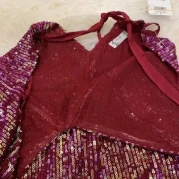Free People Rush Sequin Wine Dress. XS,S,M,L - Picture 3 of 11
